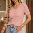 thumbnail image 5 of AHTJRT Women's Sweater Short Sleeve V Neck Lightweight Cable Knit Spring Summer Breathable Work Business Casual Pullover Tops Pink S, 5 of 6