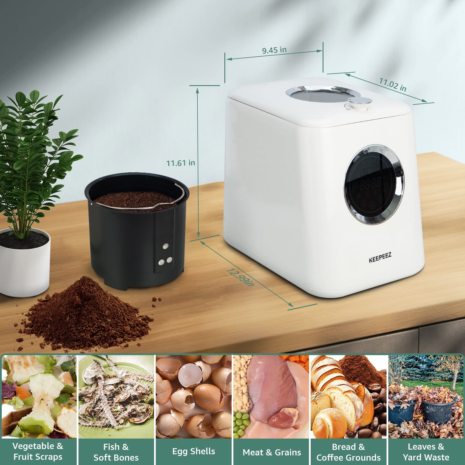 1 Gallon Electric Composter for Kitchen Smart Countertop Compost Bin Turn Food Waste into Fertilizer with Large Touch Screen Low Noise Auto-Cleaning