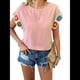 thumbnail image 3 of Camisas de Mujer con Estampado Floral de Crochet, Corta, Cuello Redondo, Blusa Informal Tipo Jersey, Tops de Verano Rosa L, 3 of 10