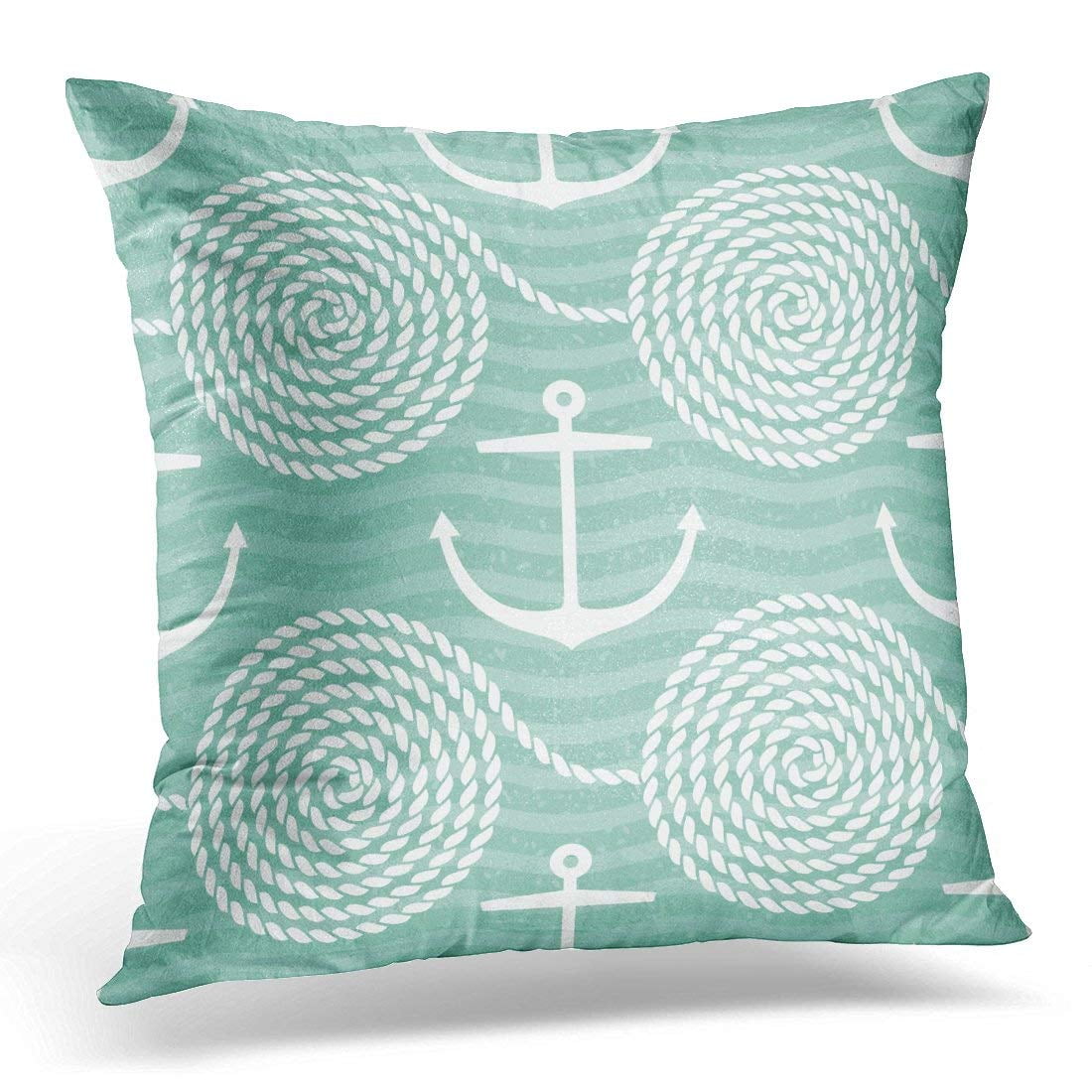 CMFUN Blue Nautical Anchor and Rope Pattern with Grunge Green Beach