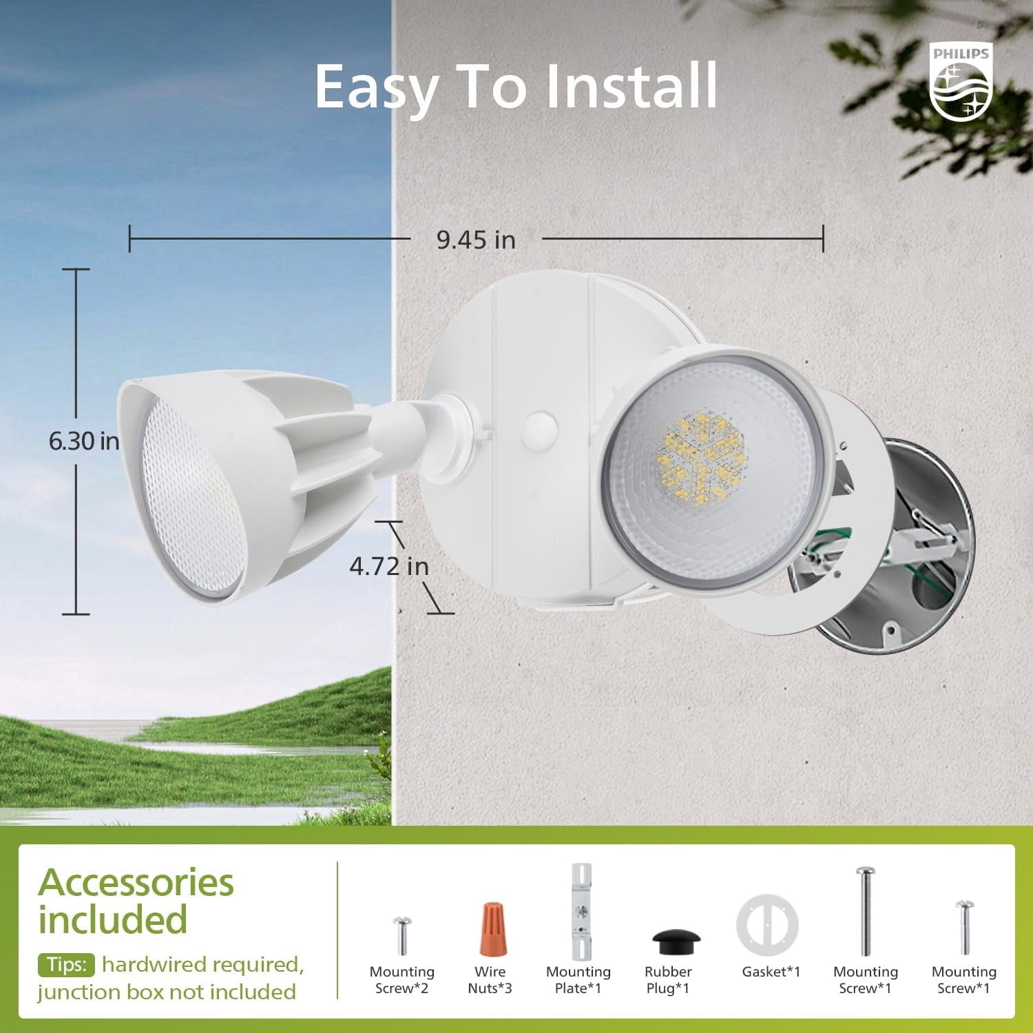 44W 3500LM‌LED Security Flood Light‌‌Outdoor‌，Switch Controlled Aluminum‌Security Light‌, 2 Adjustable Heads，5000K Daylight，Wet Location for Patio, Garden, Yard Lights