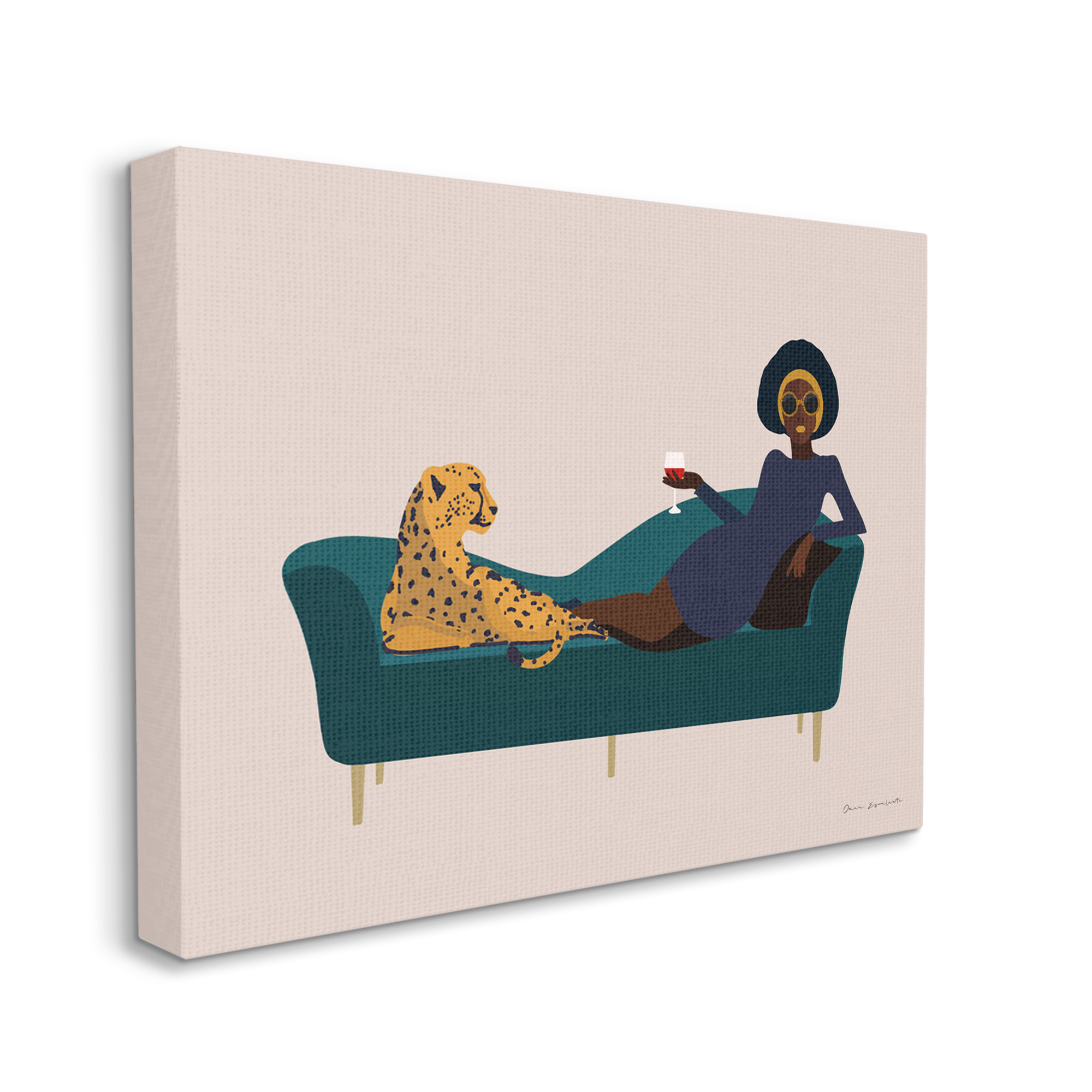 Stupell Industries Modern Fashion Female Wine Glass Cheetah Animal Couch, 40 x 30, Design by Omar Escalante