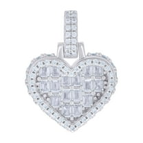 925 Sterling Silver Round & Baguette Cut Cubic Zirconia Women's Iced Out 3D Heart Pendant CZ Charm