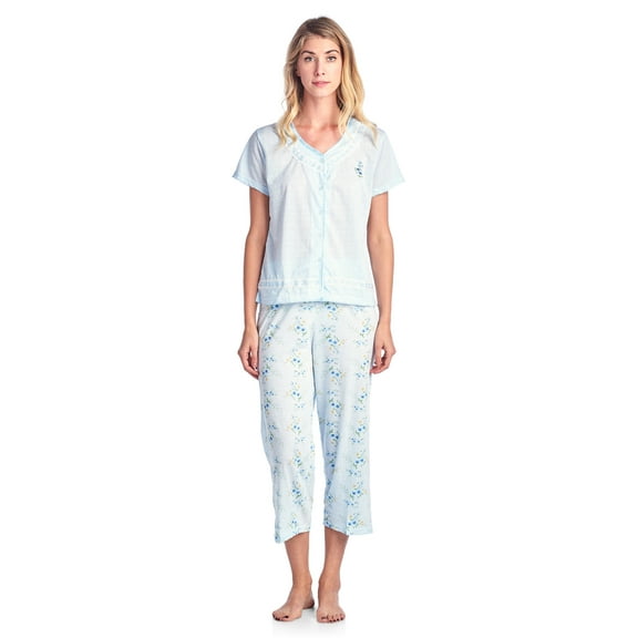 Casual Nights Women's Fancy Short Sleeve Floral Capri Pajama Set
