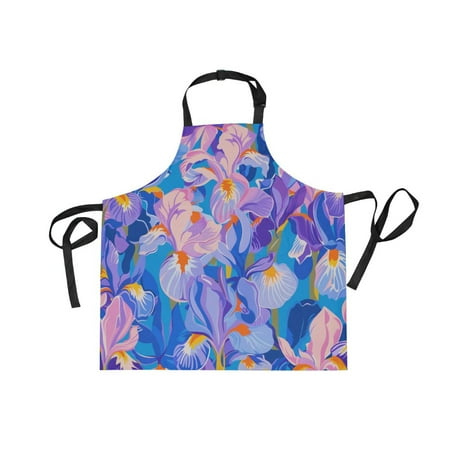 

JSTEL Iris Flower Blue Apron with 2 Pockets for Women Men Adjustable Garden Bib