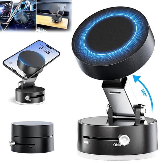 Car Phone Holder with Vacuum Magnetic, Foldable Suction Cup Phone Mount Stand with 360° Rotation, Car Accessories for All Smartphones, for Shower/Car/Mirror/Smooth Surface