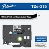 Brother Genuine P-touch TZE-315 Tape, 1/4" (0.23") Wide Standard Laminated Label Maker Tape, White on Black, 0.23 in. x 26.2 ft. (6mm x 8M), TZE315