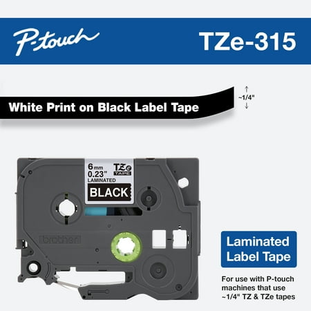 UPC: 0012502625827 | Brother Genuine P-touch TZE-315 Tape  1/4  (0.23 ) Wide Standard Laminated Label Maker Tape  White on Black  0.23 in. x 26.2 ft. (6mm x 8M)  TZE315