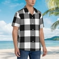 thumbnail image 3 of Kll Men'S Hawaiian Shirt Short Sleeve Button Down Beach Shirts-White And Black Plaid Pattern, 3 of 7