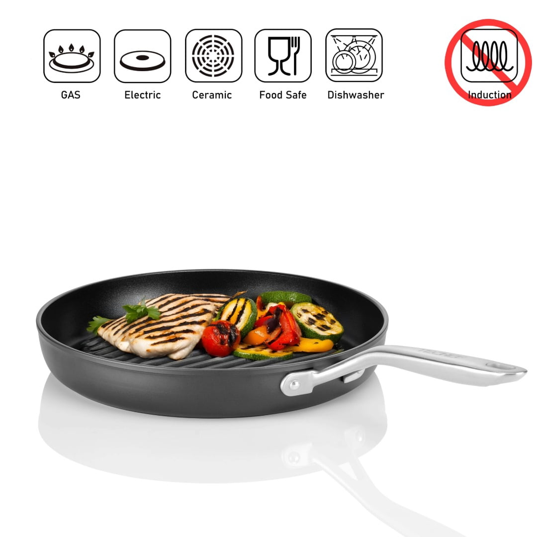 TECHEF - Onyx Collection, 12-Inch Grill Pan, coated with New Teflon Platinum Non-Stick Coating, Made in Korea
