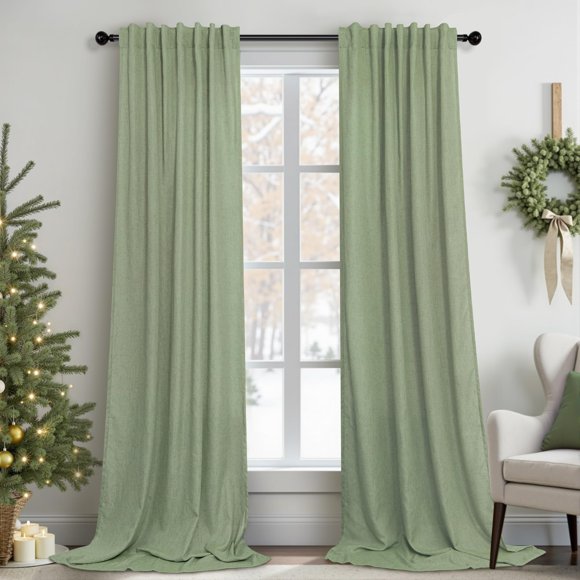 Cortinas Pitalk Christmas, lino, 27,4 cm, color verde salvia, 2 paneles