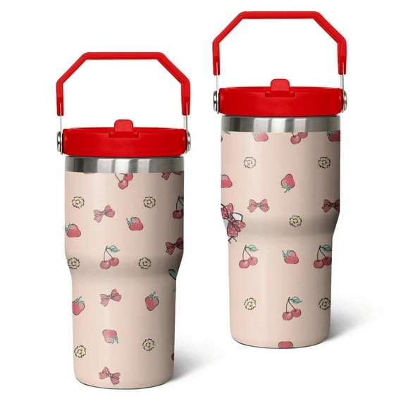 20oz Hello Kawaii Cat Cute Stainless Steel Tumbler with Lid and Straw,Spill Proof Travel Cup Double Wall Vacuum Insulated Coffee Mug with Top Handle Crimson