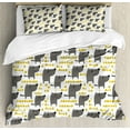 thumbnail image 1 of Dog King Size Duvet Cover Set, Sketch Style Canine with Abstract Yellow Toned Dots Greyscale Cartoon Pets, Decorative 3 Piece Bedding Set with 2 Pillow Shams, Grey Marigold White, by Ambesonne, 1 of 3