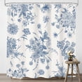 thumbnail image 2 of Blue Floral Shower Curtain 72Wx72H Inches,Boho Vintage Navy and White Flowers Bathroom Curtains,Decorative Bird Farmhouse Shower Curtain Set,Chinoiserie Aesthetic Bathroom Decor with Hooks, 2 of 6