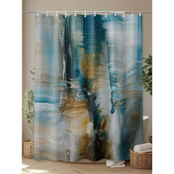 Shower Curtain, Abstract Colorful Gradient Waterproof Shower Curtain Set with Hooks for Bathroom Showers,Stalls and Bathtubs,72x72In Modern Blue Brown Paint Texture