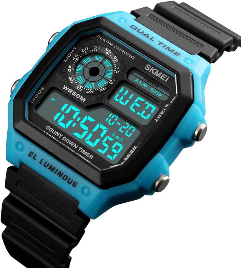 Wrist Watch for Men, Digital Sports Waterproof Watch with Dual Time Chronograph Countdown Alarm Backlight