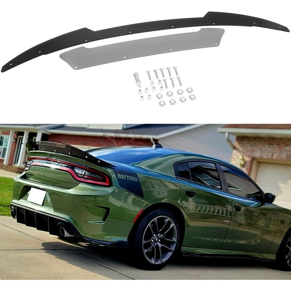Venom V2 Rear Wickerbill Spoiler for Dodge Charger 2015-2024 SRT ScatPack Hellcat, Add-on Type 2-Piece Rear Wicker Bill Spoiler with RivNut Tool (Gloss Black)