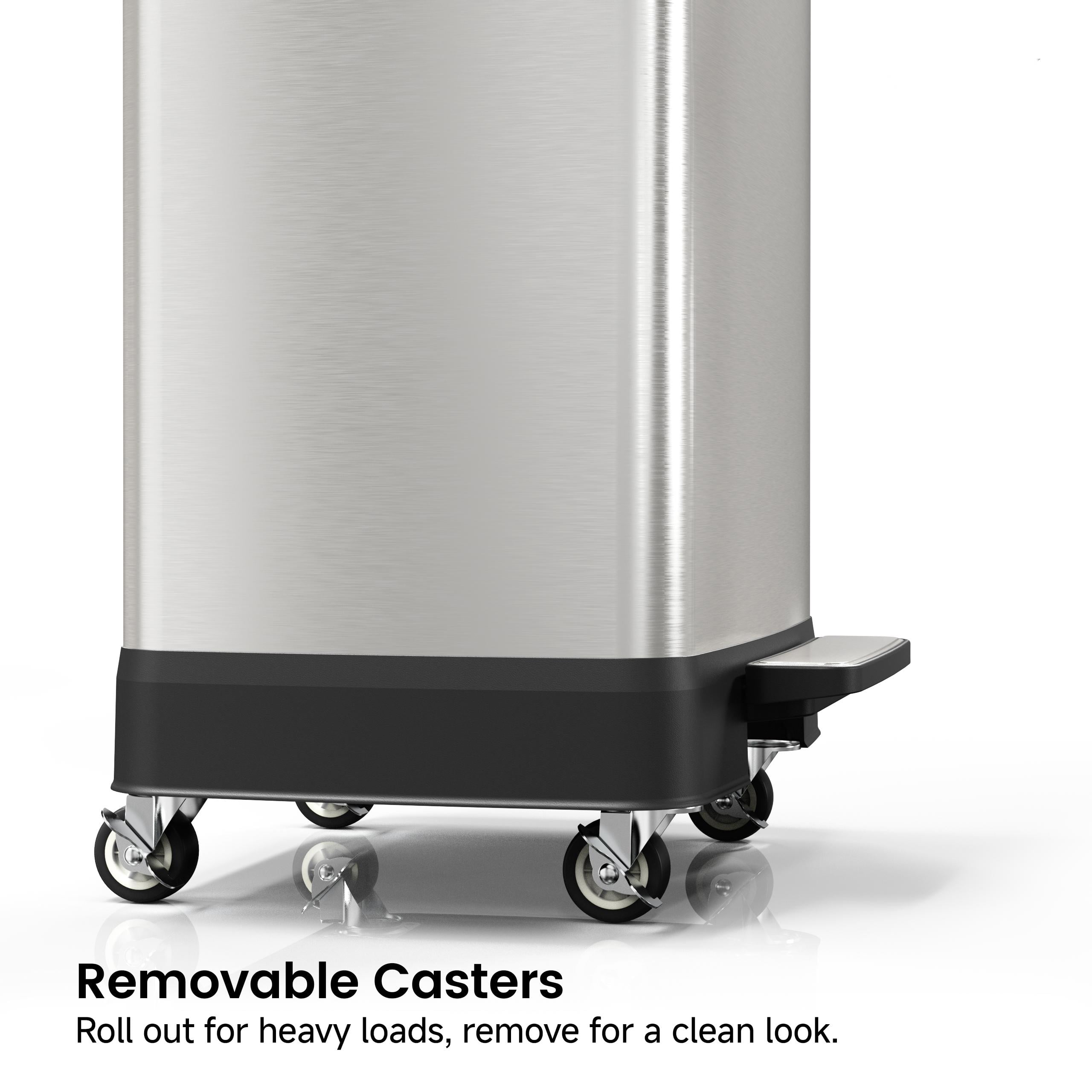 17 Gallons Pedal Trash Can with Soft Close Lid, Removable Inner Bucket & Detachable Wheels, Odor Control Slot for Kitchen Home, Brushed Nickel