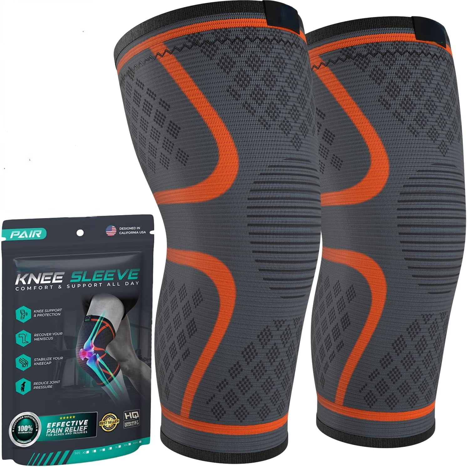Compression Knee Brace for Women & Men - 2 Pack Knee Brace for Women Running Knee Pain, Knee Support Compression Sleeve, Workout Sports Knee Braces for Meniscus Tear ACL & Arthritis Pain Relief