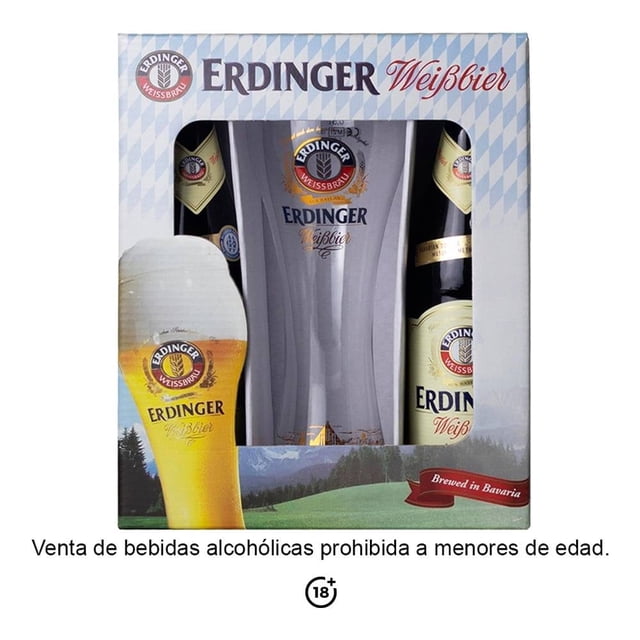 Paquete de Cervezas Erdinger Weissbier 500ml c/u + 1 Vaso