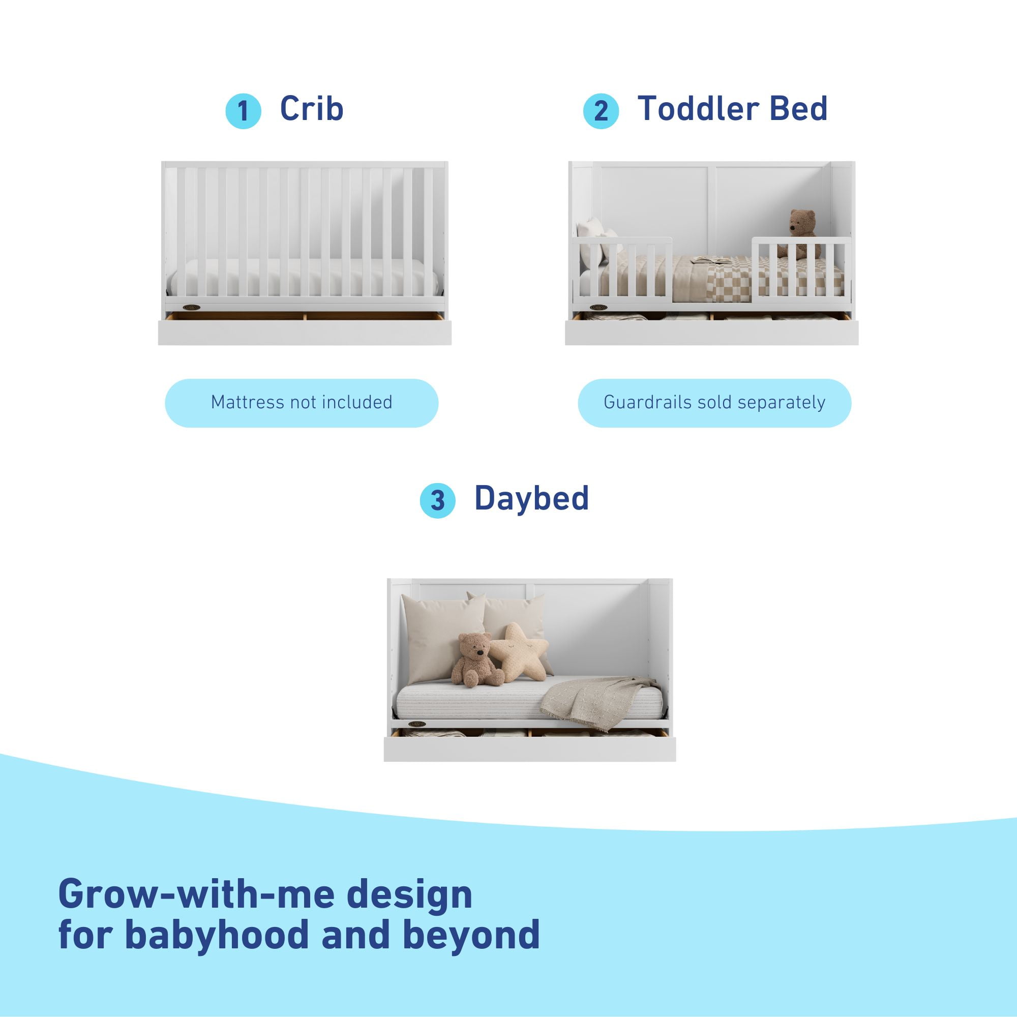 Graco Theo 3-in-1 Convertible Baby Crib with Drawer, White