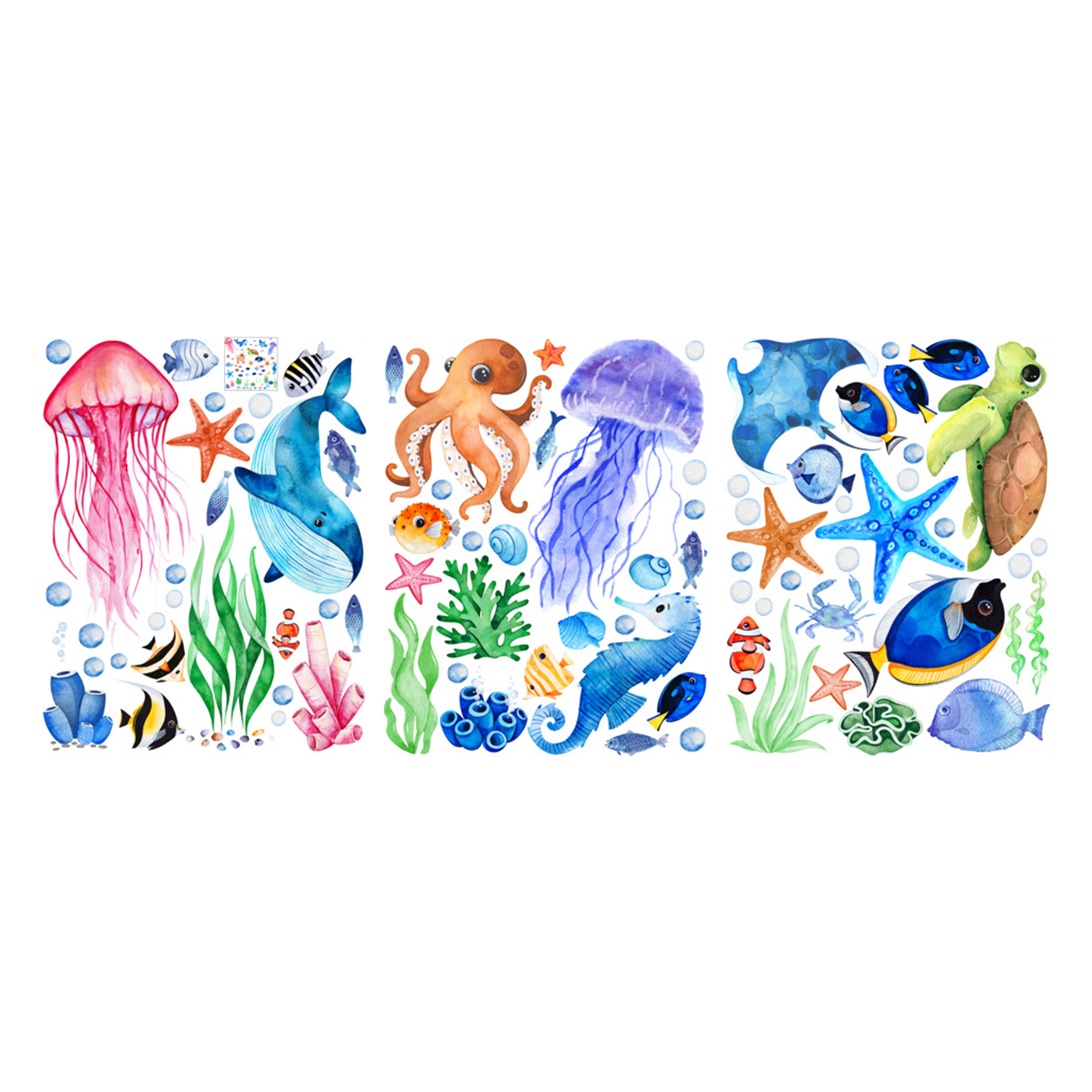 Glow In The Dark Sea Wall Decals - Removable Ocean Stickers With Turtles, Jellyfish, Seaweed, Dolphins - For Kids' Bedroom, Bathroom, Living Room Decor