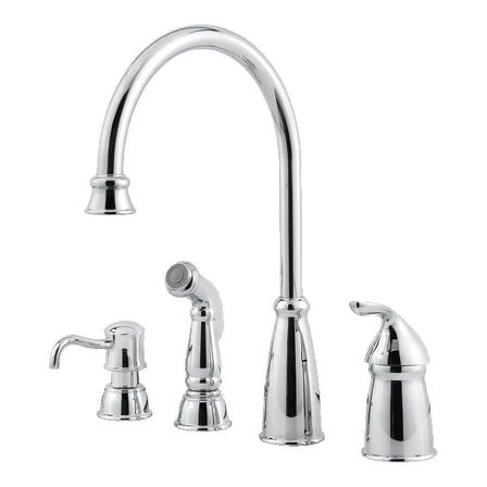 Open Box Avalon 1-Handle Kitchen Faucet with Side Spray & Soap Dispenser in Polished Chrome
