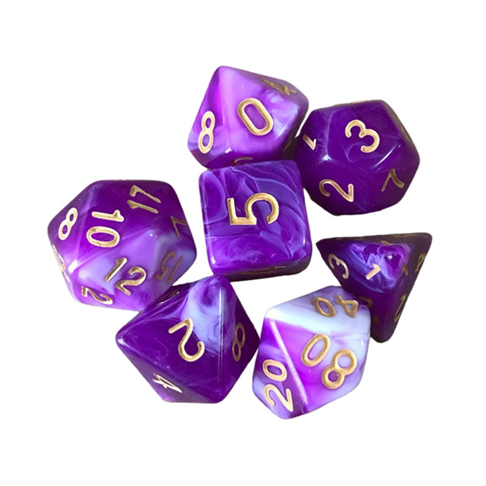 7X Polyhedral Dice D4-D20 TRPG Toy for  Games Purple Black 