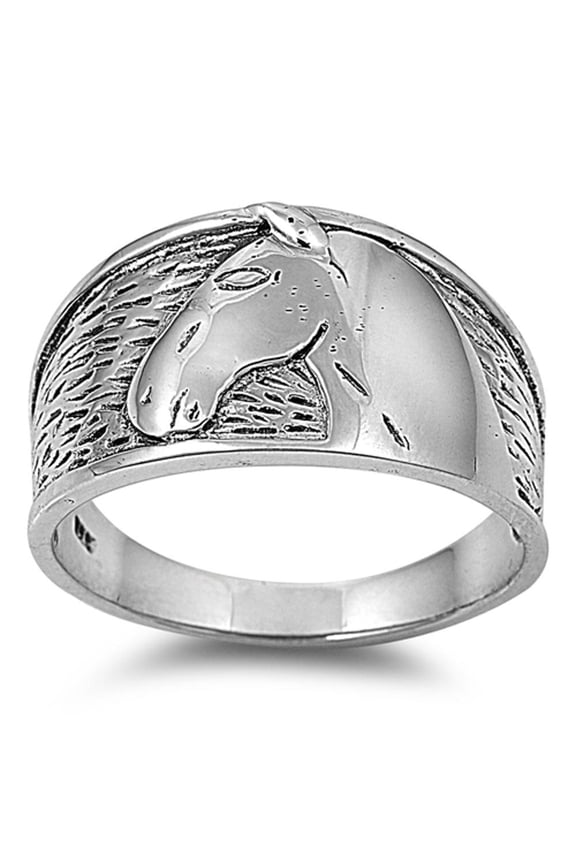 Oxidized Horse Farm Animal Head Ring .925 Sterling Silver Band Jewelry Female Male Unisex Size 12