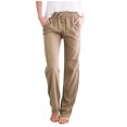 thumbnail image 1 of DPTALR Women Casual Cotton And Linen Solid Drawstring Elastic Waist Long Straight Pants, 1 of 9