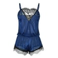 thumbnail image 5 of Pxiakgy womens underwear Women's Short Sets Pajamas Piece Set Satin Piece Shorts Pant Loose Camisole Sleepwear Nightwear 2 Cami Two Blue + XXL, 5 of 8