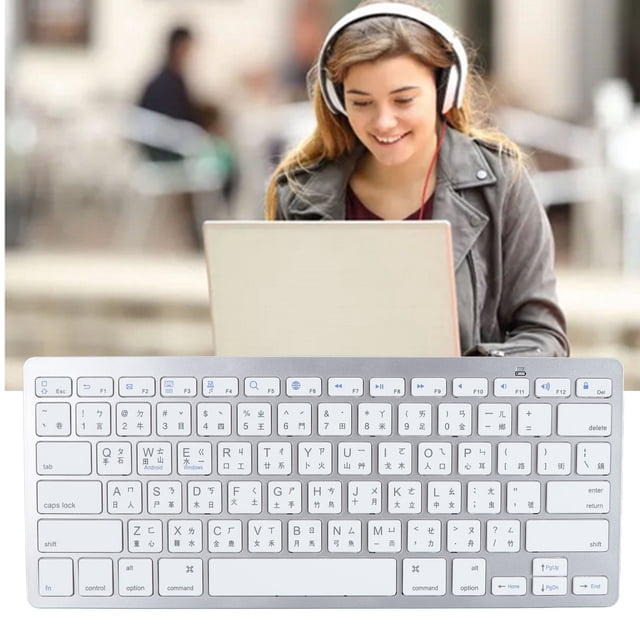Cordless BT Language Keyboard German French Spanish Italian English Bilingual Keyboard Scissor Feet Widely for PC, Laptop, Tablet, IOS, Android, Windows