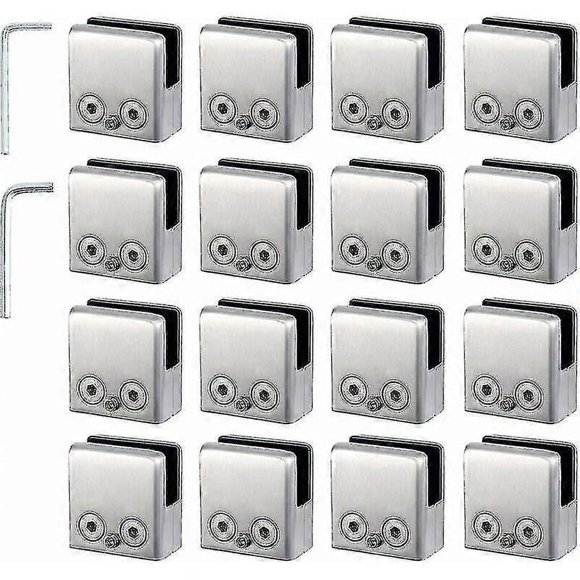 16 Pack 304 Stainless Steel Glass Clamps -Square Glass Clamp -Adjustable Flat Glass Clamp for Stair Balustrade -Polished Handrail - (8-10mm Square)