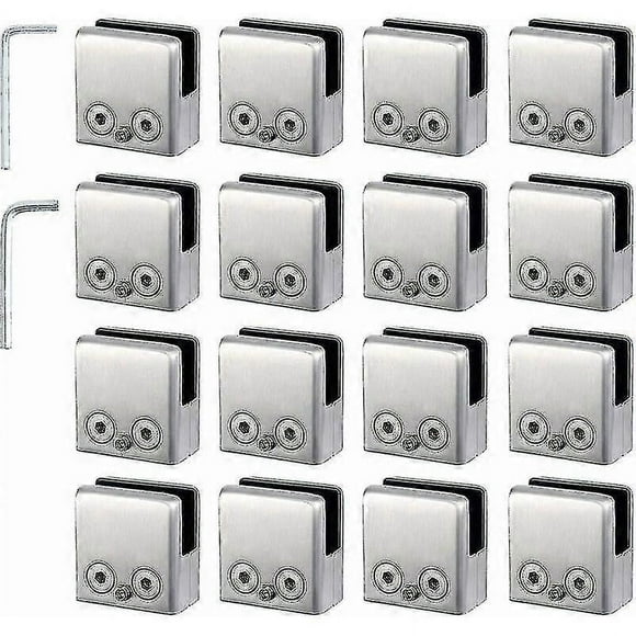 16 Pack 304 Stainless Steel Glass Clamps -Square Glass Clamp -Adjustable Flat Glass Clamp for Stair Balustrade -Polished Handrail - (8-10mm Square)