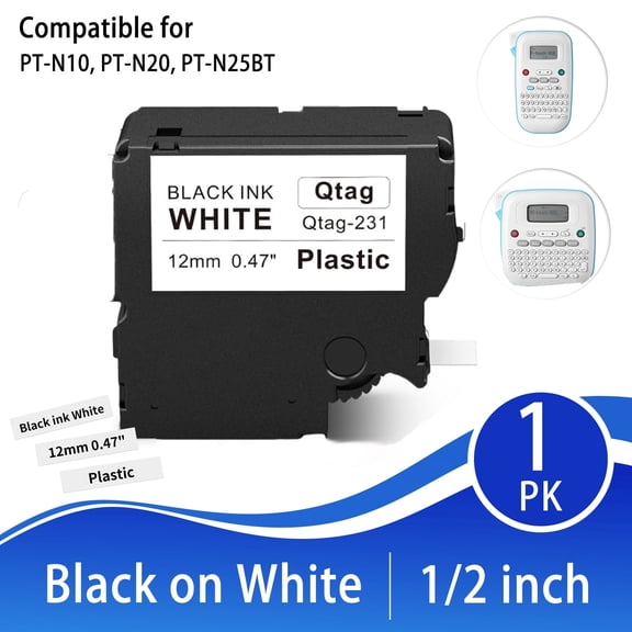 Markfiled 1-Pack Compatible with Btag Label Tape Btag 231, Black on White 12mm 0.47 Inch x 4m Laminated Refill for Brother P-Touch PT-N10 PT-N20 PT-N25BT B-tag Label Maker, 1/2 in x 13.1ft