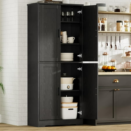 Accreate Tall Kitchen Pantry Cabinet 70 Storage Cabinet with 4 Doors and Adjustable Shelves Freestanding Large Utility Storage Cupboard for Dining Room Bathroom Living Room