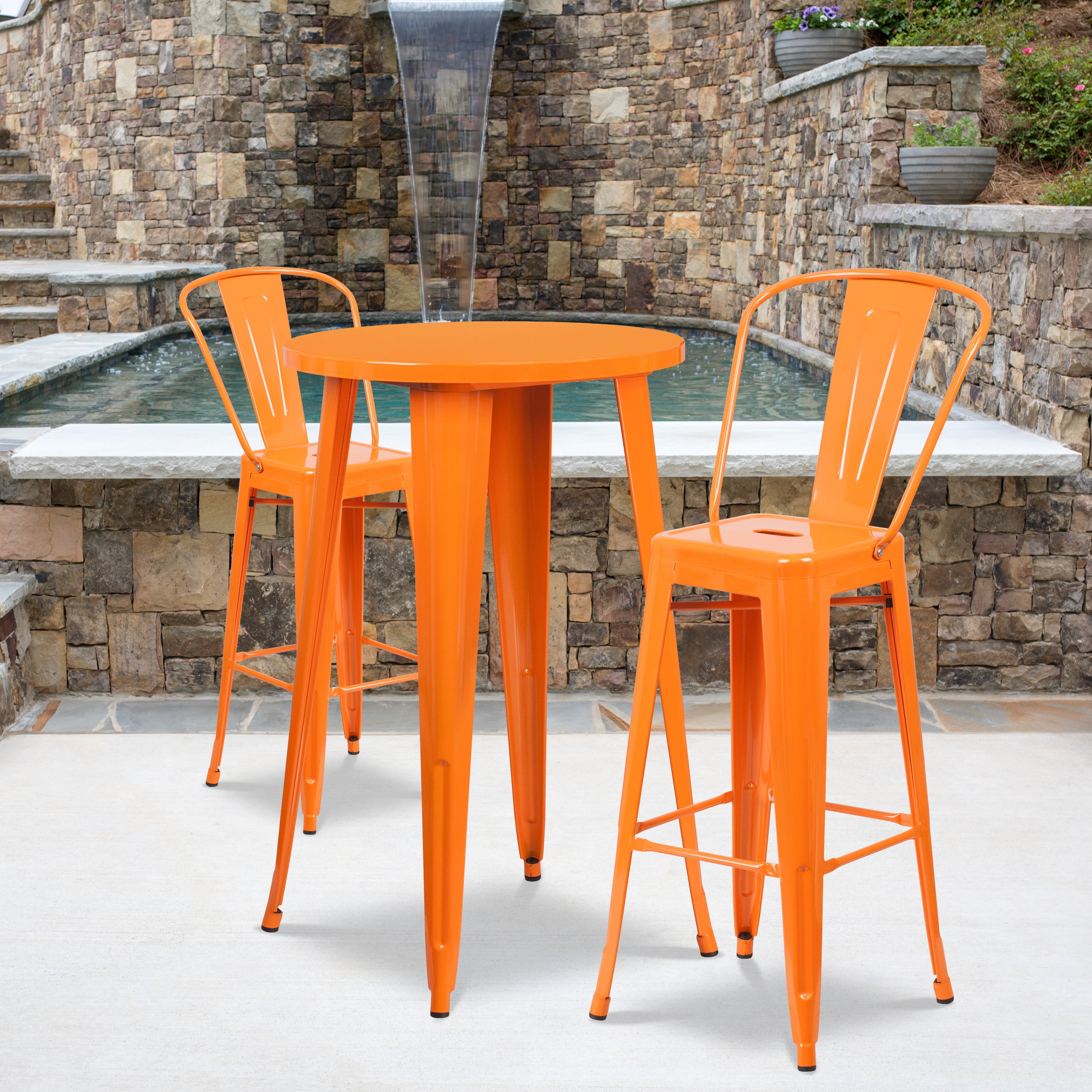 Flash Furniture Commercial Grade 24" Round Orange Metal IndoorOutdoor