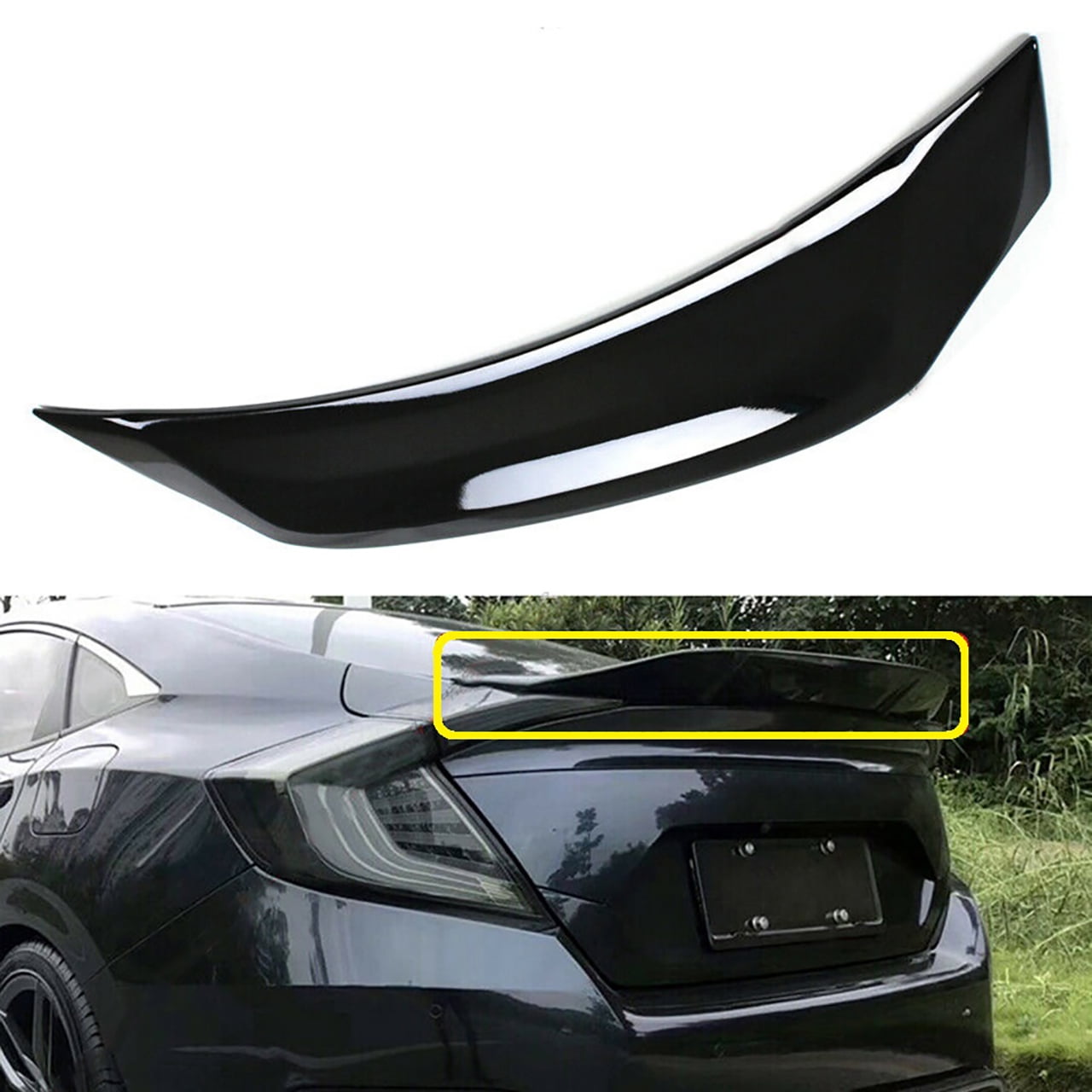 labwork Rear Spoiler Trunk Wing Fit for 2016 2017 2018 2019 2020 2021 Honda  Civic, Glossy Black ABS Plastic 