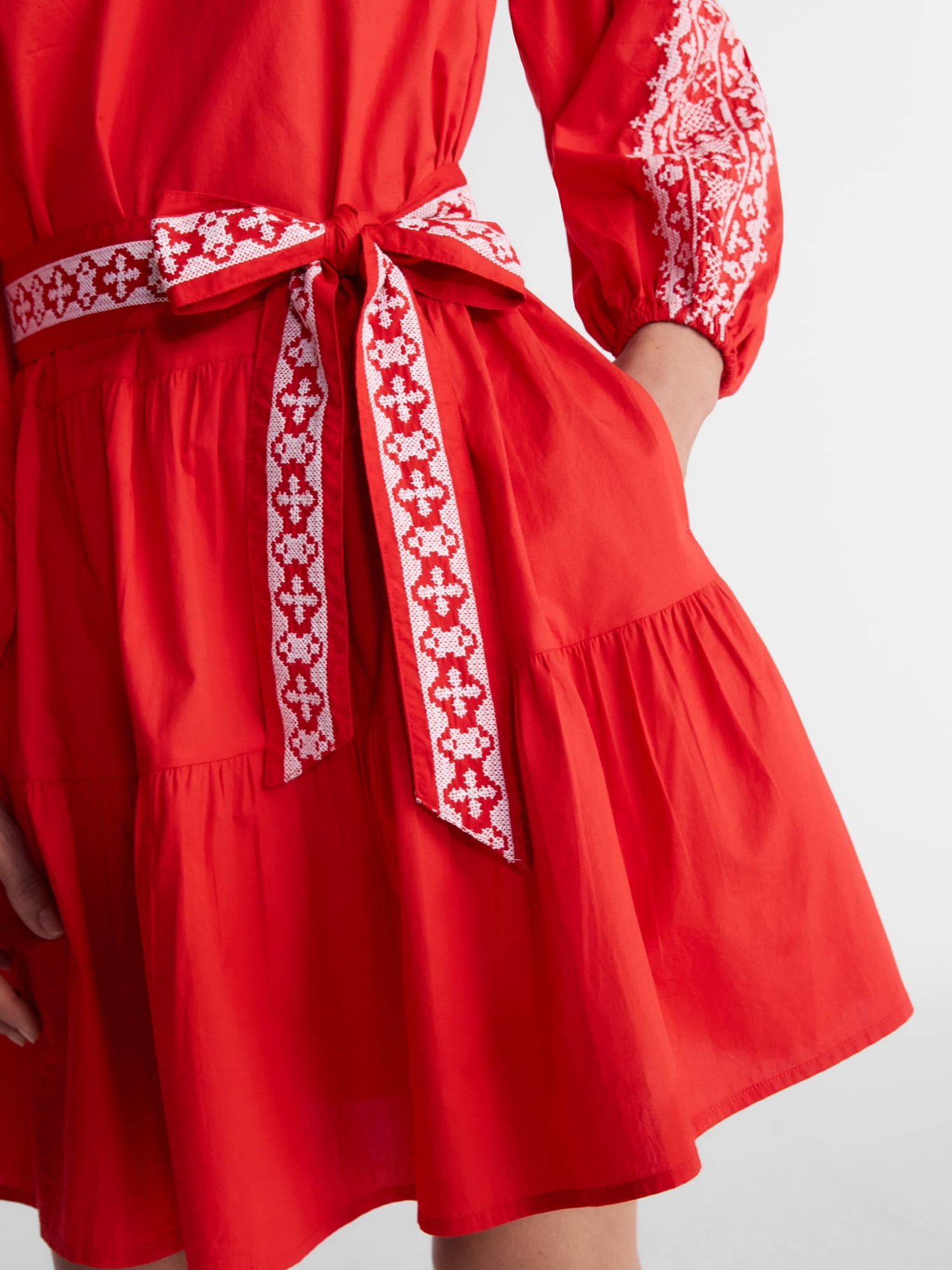 Time and Tru Women's Embroidered Cotton Mini Dress with Long Sleeves, Sizes XS-XXXL
