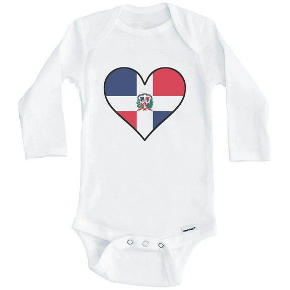 Dominican Flag Baby Bodysuit - Cute Dominican Flag Heart - Dominican Republic Baby Bodysuit (Long Sleeve), 3-6 Months White