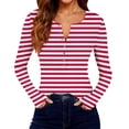 thumbnail image 7 of FDGIU ‌‌‌‌‌‌‌Women’s Ribbed Knit Striped Long Sleeve Top - Henley Neck Slim Fit Layered Tee for Work Casual, 7 of 7