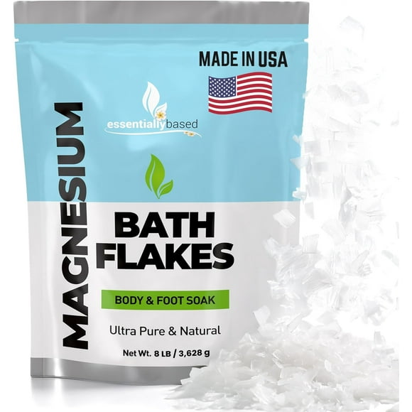 Magnesium Flakes - 8 LB Ultra Pure Magnesium Chloride Flakes in Resealable Pack - Use for Magnesium Bath Soak or Foot Soak - Magnesium Flakes for Bath - Magnesium Bath Flakes - Magnesium Salt