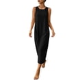 thumbnail image 3 of Zpzdpjkx Sleeveless Cotton Linen Midi Dresses for Women Solid Loose Tank Dress Pleated Back Casual Summer Vacation Shift Dress, 3 of 9