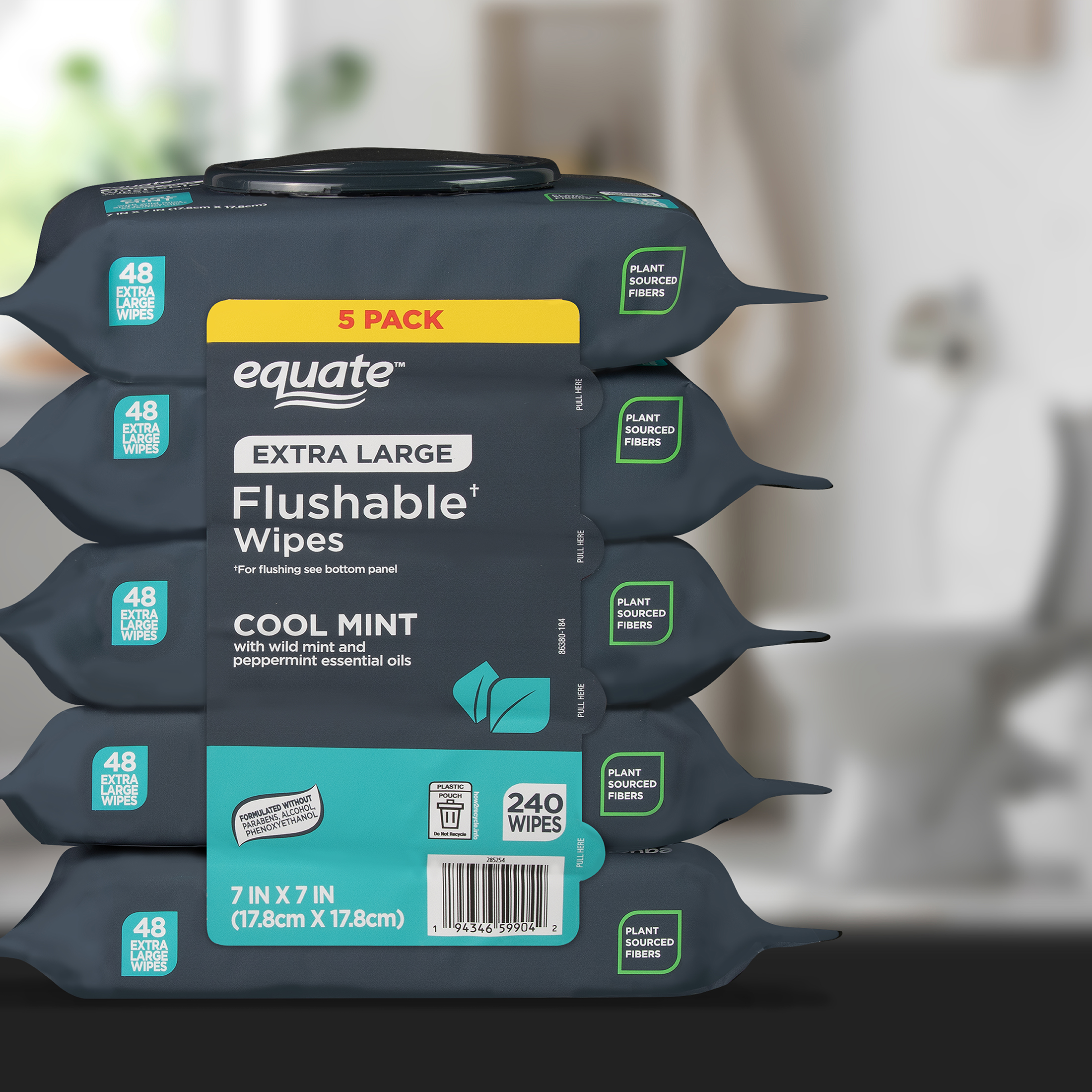 Equate Toallitas Húmedas Flushables Extra Grandes, Menta, 240 toallitas (Paquete de 5) 6