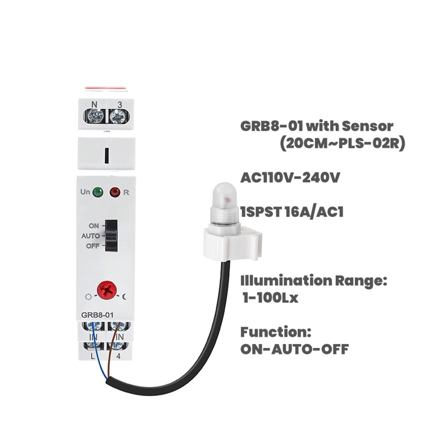 EJYWPSWD GRB8-01/02 Din Rail Twilight Switch Photoelectric Timer Light Sensor Relay AC110V-240V Auto on off