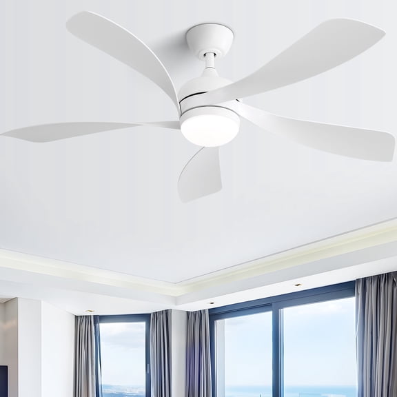 52-Inch Ceiling Fan with Light and Remote Control, 5 ABS Blades, Reversible DC Motor, 3-Color Dimmable LED, White, for Bedroom and Living Room
