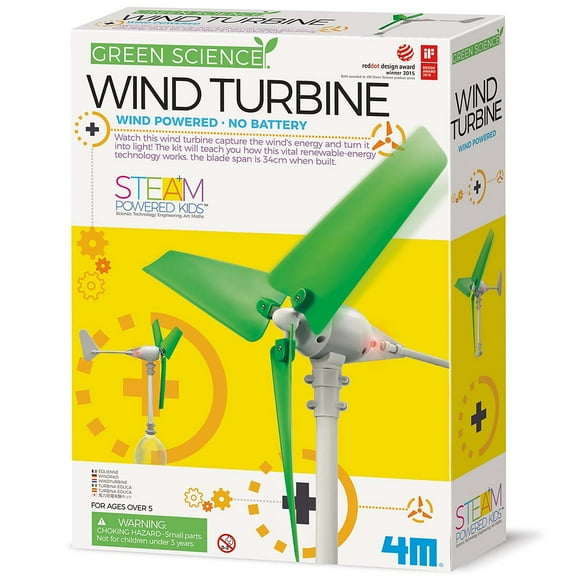 4M: Green Science - Wind Turbine - DIY Functional Turbine Kit, Air-Powered Renewable Energy Turns Into Light, Electricity, STEAM Project, Kids 5