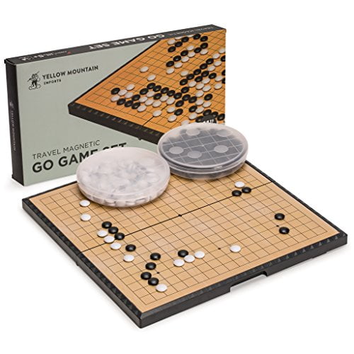 Yellow Mountain Imports Jeu de Société Magnétique Moyen 19x19 Go (11 Pouces) avec Pierres Go en Plastique Convexe Simple - Pliable, Portable Taille Voyage