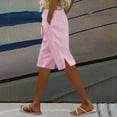 thumbnail image 2 of UVEASISHA Bermuda Shorts for Women Knee Length Cotton Linen Capris Summer 2025 Lightweight Straight Leg Beach Shorts with Pockets Pink M, 2 of 8