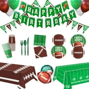 REXCH Football Party Decoration Supplies Kit Serve 24, Football Themed Birthday Party Tableware Set Includes Banner, Tablecloth, Cups, Spoons and Forks, Desert Plates, Napkin, Balloon C80
